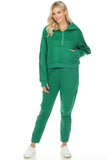 LC2611530-9-S, LC2611530-9-M, LC2611530-9-L, LC2611530-9-XL, LC2611530-9-2XL, Green Half Zip Sweatshirt and Sweatpants Sports Set