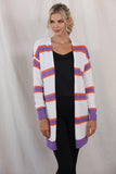 LC271932-15-S, LC271932-15-M, LC271932-15-L, LC271932-15-XL, LC271932-15-2XL, Beige Striped Long Sleeve Ribbed Trim Button Cardigan 