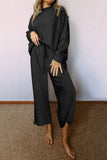 LC625266-2-S, LC625266-2-M, LC625266-2-L, LC625266-2-XL, LC625266-2-2XL, Black Ultra Loose Textured 2pcs Slouchy Outfit