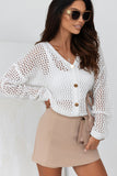 LC271956-1-S, LC271956-1-M, LC271956-1-L, LC271956-1-XL, White Hollowed Knit Dolman Sleeve Sweater Cardigan