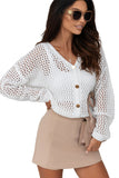 LC271956-1-S, LC271956-1-M, LC271956-1-L, LC271956-1-XL, White Hollowed Knit Dolman Sleeve Sweater Cardigan