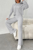 LC625306-P11-S, LC625306-P11-M, LC625306-P11-L, LC625306-P11-XL, Gray Ribbed Knit Slouchy Hoodie Wide Leg Pants Set