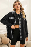 LC854302-2-S, LC854302-2-M, LC854302-2-L, LC854302-2-XL, LC854302-2-2XL, Black Plaid Patchwork Waffle Thermal Knit Shacket