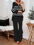 Women's 2 Piece Outfit Set Long Sleeve Button Pullover Sweater Top and Wide Leg Pants