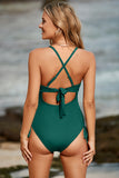 LC443640-9-S, LC443640-9-M, LC443640-9-L, LC443640-9-XL, LC443640-9-2XL, Green Ribbed Sexy Cutout Ruched Monokini