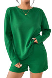 LC625104-9-S, LC625104-9-M, LC625104-9-L, LC625104-9-XL, LC625104-9-2XL, Green Textured Long Sleeve Top and Drawstring Shorts Set