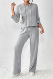 LC625306-P11-S, LC625306-P11-M, LC625306-P11-L, LC625306-P11-XL, Gray Ribbed Knit Slouchy Hoodie Wide Leg Pants Set