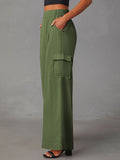 LC7712374-109-S, LC7712374-109-M, LC7712374-109-L, LC7712374-109-XL, Army Green POCKETED WIDE LEG PANTS 