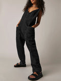 LC25214575-2-S, LC25214575-2-M, LC25214575-2-L, LC25214575-2-XL, Black Jeans-Jumpsuit