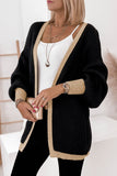 LC2711139-2-S, LC2711139-2-M, LC2711139-2-L, LC2711139-2-XL, LC2711139-2-2XL, Black Contrast Solid Drop Shoulder Cardigan