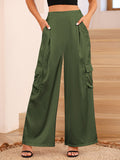 LC7712374-109-S, LC7712374-109-M, LC7712374-109-L, LC7712374-109-XL, Army Green POCKETED WIDE LEG PANTS 