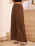 LC7712374-1017-S, LC7712374-1017-M, LC7712374-1017-L, LC7712374-1017-XL, Chestnut POCKETED WIDE LEG PANTS 