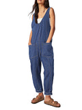 LC25214575-5-S, LC25214575-5-M, LC25214575-5-L, LC25214575-5-XL, Dark Blue Jeans-Jumpsuit