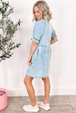 LC786546-P804-S, LC786546-P804-M, LC786546-P804-L, LC786546-P804-XL, Beau Blue Mineral Wash Ruffled Short Sleeve Buttoned Denim Dress