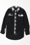 LC854302-2-S, LC854302-2-M, LC854302-2-L, LC854302-2-XL, LC854302-2-2XL, Black Plaid Patchwork Waffle Thermal Knit Shacket