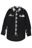 LC854302-2-S, LC854302-2-M, LC854302-2-L, LC854302-2-XL, LC854302-2-2XL, Black Plaid Patchwork Waffle Thermal Knit Shacket