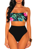 Women's Leopard Print Strapless Swimsuits High Waisted High Cut Bathing Suit