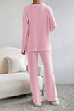 LC625308-P1010-S, LC625308-P1010-M, LC625308-P1010-L, LC625308-P1010-XL, Light Pink Ribbed Knit V Neck Slouchy Two-piece Outfit