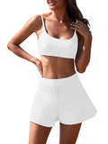 Women 2 Piece Bathing Suits Adjustable Strap Top with Drawstring High Waisted Bikini Shorts