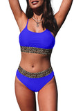 LC433542-5-S, LC433542-5-M, LC433542-5-L, LC433542-5-XL, LC433542-5-XS, Blue Leopard Mesh Trim 2pcs Bikini Swimsuit