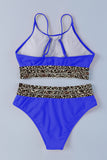 LC433542-5-S, LC433542-5-M, LC433542-5-L, LC433542-5-XL, LC433542-5-XS, Blue Leopard Mesh Trim 2pcs Bikini Swimsuit