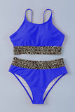 LC433542-5-S, LC433542-5-M, LC433542-5-L, LC433542-5-XL, LC433542-5-XS, Blue Leopard Mesh Trim 2pcs Bikini Swimsuit