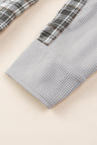 LC854302-P11-S, LC854302-P11-M, LC854302-P11-L, LC854302-P11-XL, LC854302-P11-2XL, Gray Plaid Patchwork Waffle Thermal Knit Shacket