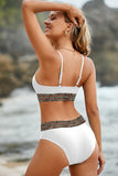 LC433542-1-S, LC433542-1-M, LC433542-1-L, LC433542-1-XL, LC433542-1-XS, White Leopard Mesh Trim 2pcs Bikini Swimsuit