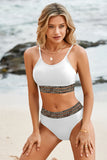 LC433542-1-S, LC433542-1-M, LC433542-1-L, LC433542-1-XL, LC433542-1-XS, White Leopard Mesh Trim 2pcs Bikini Swimsuit