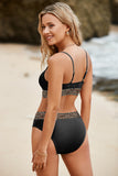 LC433542-2-S, LC433542-2-M, LC433542-2-L, LC433542-2-XL, LC433542-2-XS, Black Leopard Mesh Trim 2pcs Bikini Swimsuit