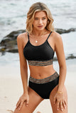 LC433542-2-S, LC433542-2-M, LC433542-2-L, LC433542-2-XL, LC433542-2-XS, Black Leopard Mesh Trim 2pcs Bikini Swimsuit