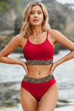 LC433542-3-S, LC433542-3-M, LC433542-3-L, LC433542-3-XL, LC433542-3-XS, Red Leopard Mesh Trim 2pcs Bikini Swimsuit