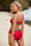 LC433542-3-S, LC433542-3-M, LC433542-3-L, LC433542-3-XL, LC433542-3-XS, Red Leopard Mesh Trim 2pcs Bikini Swimsuit