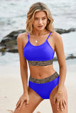 LC433542-5-S, LC433542-5-M, LC433542-5-L, LC433542-5-XL, LC433542-5-XS, Blue Leopard Mesh Trim 2pcs Bikini Swimsuit