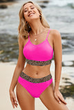 LC433542-6-S, LC433542-6-M, LC433542-6-L, LC433542-6-XL, LC433542-6-XS, Rose Leopard Mesh Trim 2pcs Bikini Swimsuit