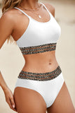 LC433542-1-S, LC433542-1-M, LC433542-1-L, LC433542-1-XL, LC433542-1-XS, White Leopard Mesh Trim 2pcs Bikini Swimsuit