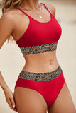 LC433542-3-S, LC433542-3-M, LC433542-3-L, LC433542-3-XL, LC433542-3-XS, Red Leopard Mesh Trim 2pcs Bikini Swimsuit