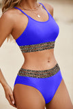 LC433542-5-S, LC433542-5-M, LC433542-5-L, LC433542-5-XL, LC433542-5-XS, Blue Leopard Mesh Trim 2pcs Bikini Swimsuit