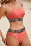 LC433542-14-S, LC433542-14-M, LC433542-14-L, LC433542-14-XL, LC433542-14-XS, Orange Leopard Mesh Trim 2pcs Bikini Swimsuit