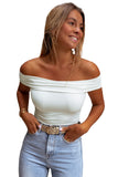 LC25223648-P1-S, LC25223648-P1-M, LC25223648-P1-L, LC25223648-P1-XL, White Folded Off Shoulder Slim Top