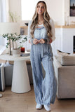 LC784761-P804-S, LC784761-P804-M, LC784761-P804-L, LC784761-P804-XL, Beau Blue Light Wash Frayed Exposed Seam Wide Leg Denim Overall