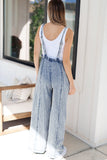 LC784761-P804-S, LC784761-P804-M, LC784761-P804-L, LC784761-P804-XL, Beau Blue Light Wash Frayed Exposed Seam Wide Leg Denim Overall