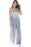 LC784761-P804-S, LC784761-P804-M, LC784761-P804-L, LC784761-P804-XL, Beau Blue Light Wash Frayed Exposed Seam Wide Leg Denim Overall