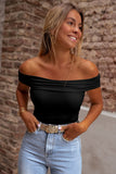 LC25223648-P2-S, LC25223648-P2-M, LC25223648-P2-L, LC25223648-P2-XL, Black Folded Off Shoulder Slim Top