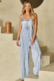 LC784761-P804-S, LC784761-P804-M, LC784761-P804-L, LC784761-P804-XL, Beau Blue Light Wash Frayed Exposed Seam Wide Leg Denim Overall