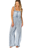 LC784761-P804-S, LC784761-P804-M, LC784761-P804-L, LC784761-P804-XL, Beau Blue Light Wash Frayed Exposed Seam Wide Leg Denim Overall