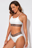 LC433542-1-S, LC433542-1-M, LC433542-1-L, LC433542-1-XL, LC433542-1-XS, White Leopard Mesh Trim 2pcs Bikini Swimsuit