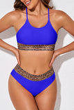 LC433542-5-S, LC433542-5-M, LC433542-5-L, LC433542-5-XL, LC433542-5-XS, Blue Leopard Mesh Trim 2pcs Bikini Swimsuit