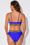 LC433542-5-S, LC433542-5-M, LC433542-5-L, LC433542-5-XL, LC433542-5-XS, Blue Leopard Mesh Trim 2pcs Bikini Swimsuit