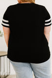 PL252765-2-1X, PL252765-2-2X, PL252765-2-3X, Black Hot mess MAMA Varsity Striped Sleeve Plus V Neck Tee